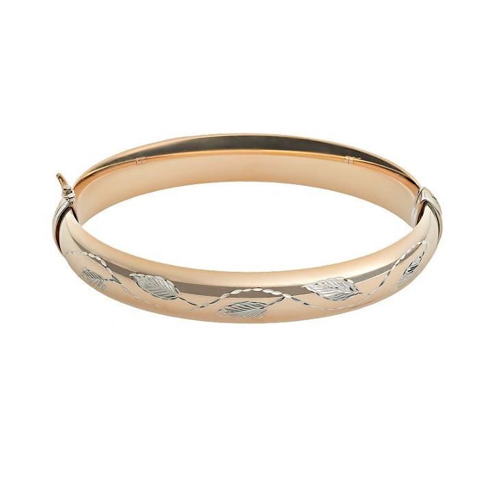 10k Gold And Sterling Silver Leaf Bangle Bracelet, Women's, Yellow