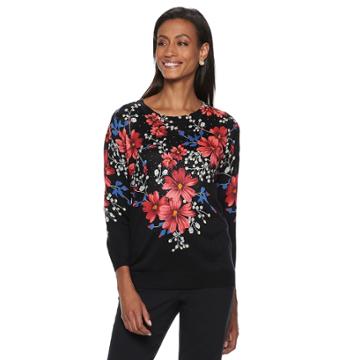 Women's Cathy Daniels Crewneck Floral Sweater, Size: Small, Black