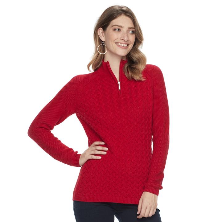 Women's Croft & Barrow&reg; 1/4 Zip Textured Sweater, Size: Xl, Med Red