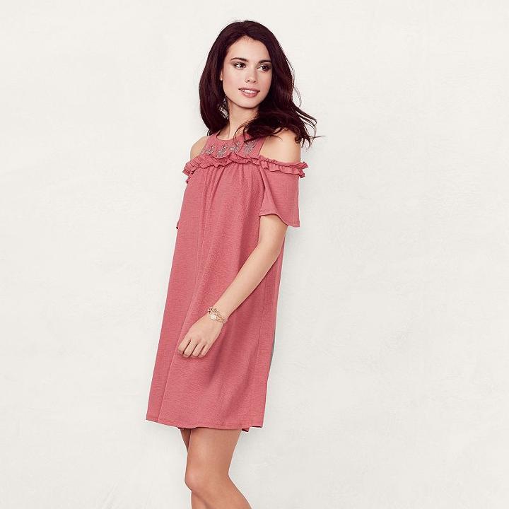 Women's Lc Lauren Conrad Cold-shoulder Shift Dress, Size: Xxl, Orange