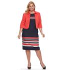 Plus Size Maya Brooke Striped Dress & Solid Jacket Set, Women's, Size: 18 W, Blue (navy)