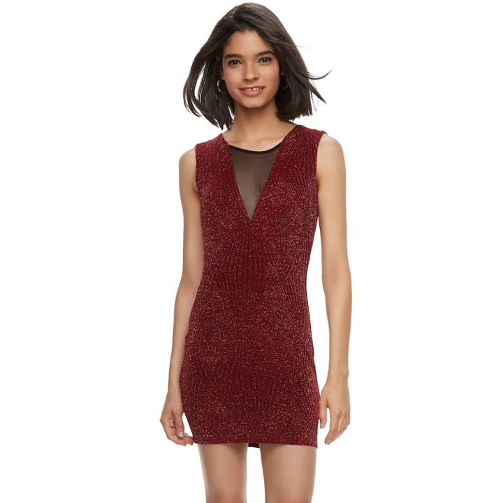 Juniors' Trixxi Illusion Glitter Knit Bodycon Dress, Teens, Size: Medium, Dark Red