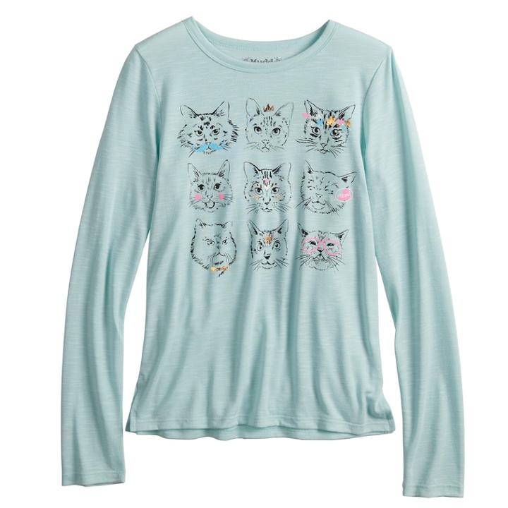 Girls 7-16 & Plus Size Mudd&reg; Long Sleeve Graphic Tee, Size: 18 1/2, Light Blue