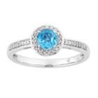 10k White Gold Swiss Blue Topaz & 1/6 Carat T.w. Diamond Halo Ring, Women's