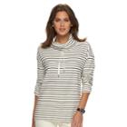 Women's Chaps Striped Thermal Cowlneck Pullover, Size: Small, White