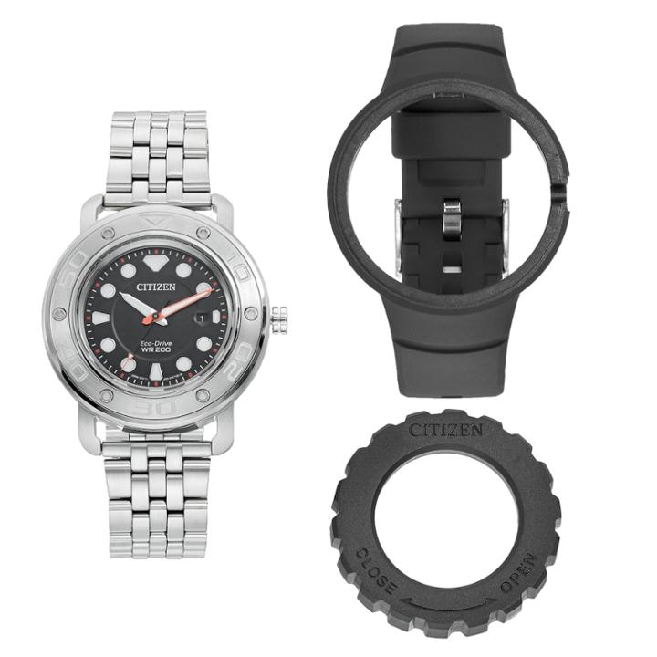 Citizen Eco-drive Diy Stainless Steel Watch & Interchangeable Band Set - Aw1530-65e, Multicolor