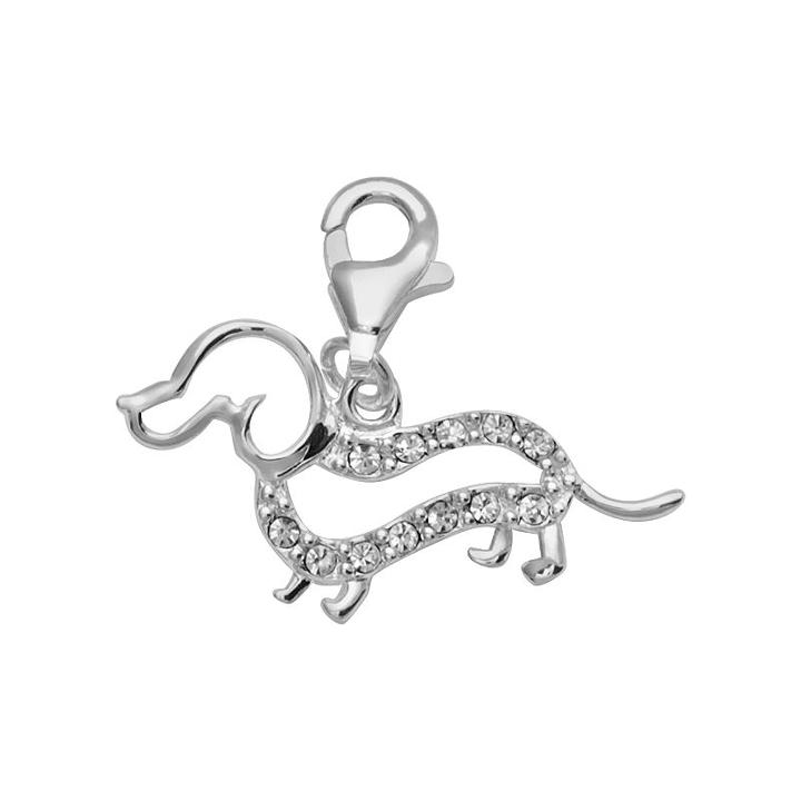 Personal Charm Sterling Silver Crystal Openwork Dachshund Dog Charm, Women's, White