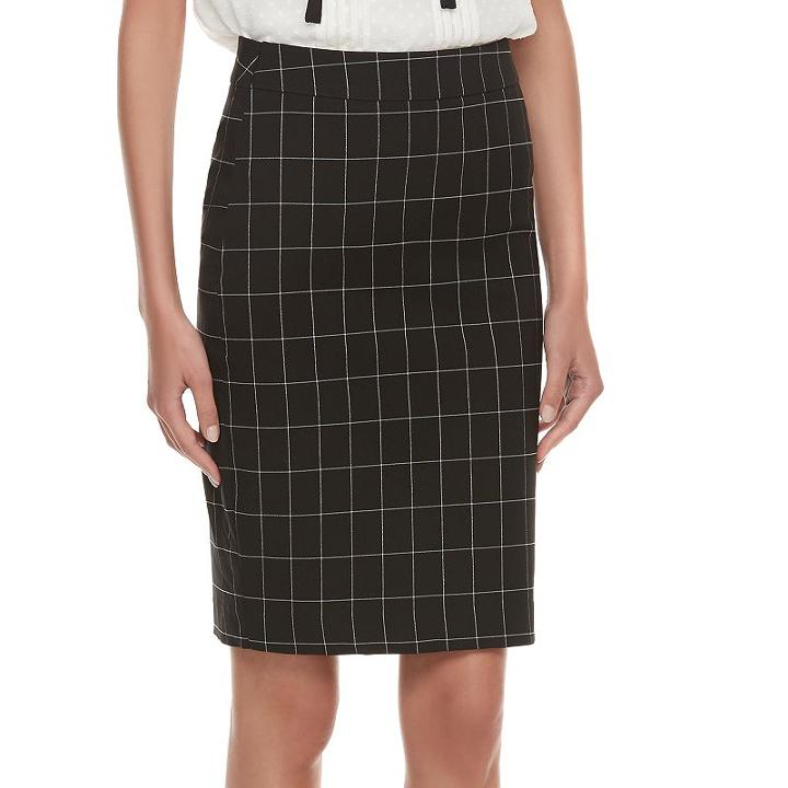 Women's Elle&trade; Grid Pull-on Pencil Skirt, Size: Large, Black