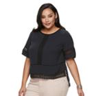 Plus Size Jennifer Lopez Ricrac Boxy Crepe Top, Women's, Size: 0x, Black