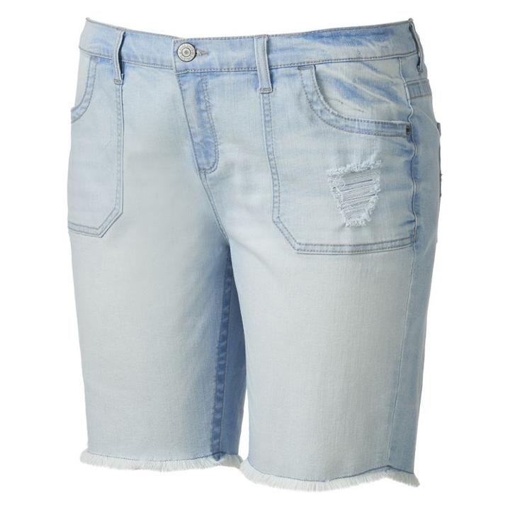 Juniors' Plus Size Mudd&reg; Flx Stretch Frayed Jean Shorts, Girl's, Size: 24 W, Light Blue