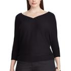 Plus Size Chaps Cotton-blend V-neck Sweater, Women's, Size: 1xl, Black