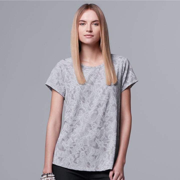 Women's Simply Vera Vera Wang Jacquard Tee, Size: Xl, Med Grey