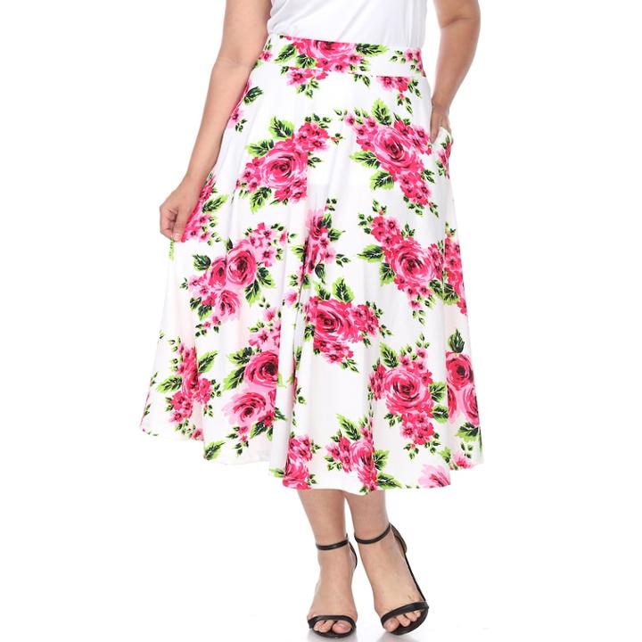 Plus Size White Mark Pleated Midi Skirt, Women's, Size: 3xl, Pink
