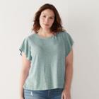 Plus Size Sonoma Goods For Life&trade; Slubbed Flutter Tee, Women's, Size: 3xl, Green