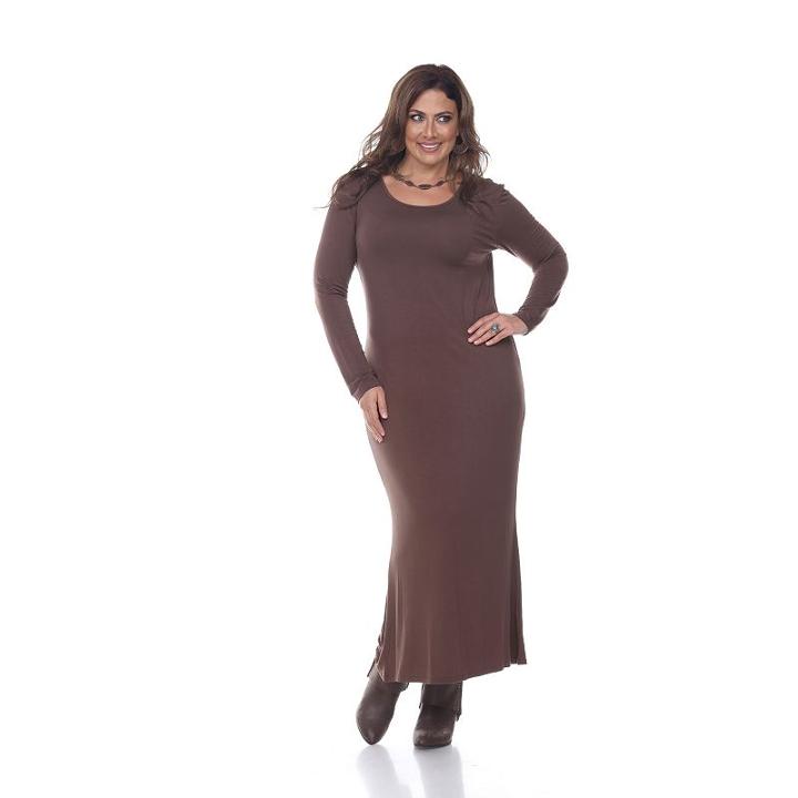 Plus Size White Mark Solid Maxi Dress, Women's, Size: 3xl, Beig/green (beig/khaki)