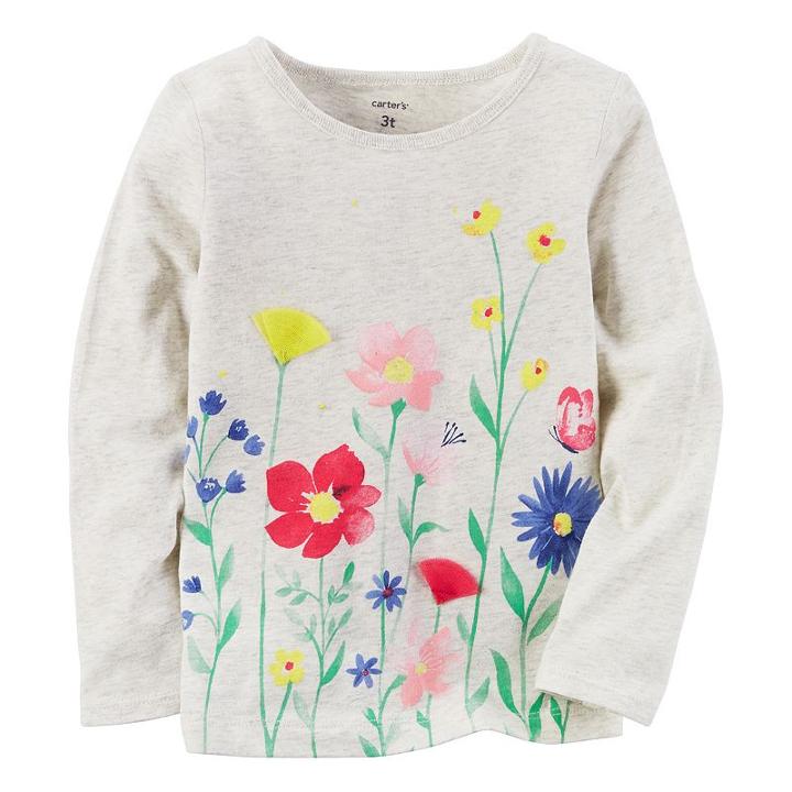 Girls 4-8 Carter's Long Sleeve Gray Flower Graphic Tee, Girl's, Size: 8, Light Grey