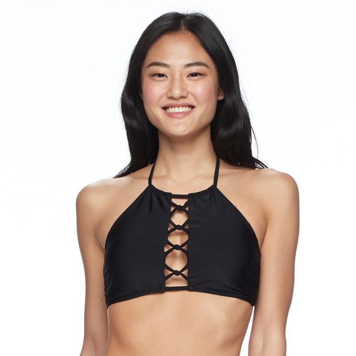 Mix And Match Strappy High-neck Bikini Top, Teens, Size: Small, Black