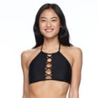 Mix And Match Strappy High-neck Bikini Top, Teens, Size: Small, Black