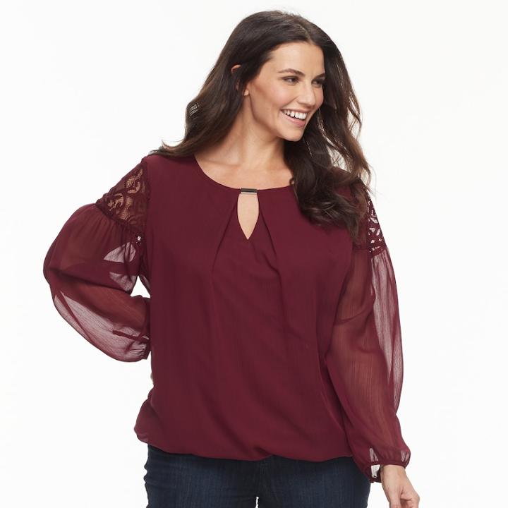 Plus Size Apt. 9&reg; Lace Striped Yoryu Top, Women's, Size: 0x, Purple Oth