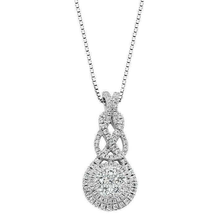 Diamond Essence Sterling Silver Cubic Zirconia Halo Pendant, Women's, White