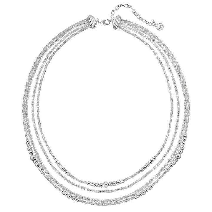 Dana Buchman Beaded Mesh Multi Strand Necklace, Women's, Silver