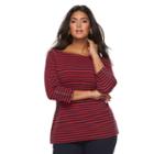 Plus Size Croft & Barrow&reg; Ribbed Stripe Top, Women's, Size: 1xl, Med Red
