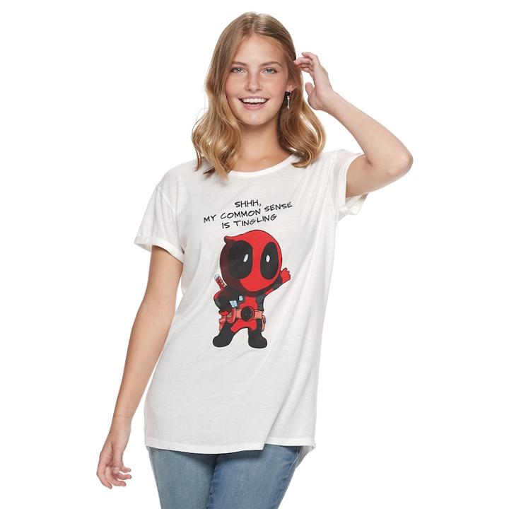 Juniors' Marvel Deadpool Common Sense Burnout Graphic Tee, Teens, Size: Xl, White