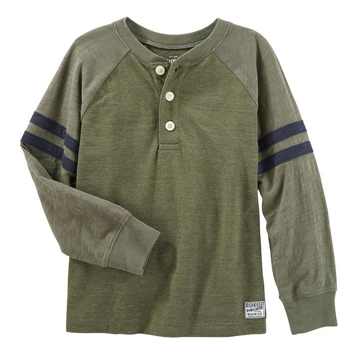 Boys 4-12 Oshkosh B'gosh&reg; Raglan Striped Sleeve Henley, Size: 8, Green