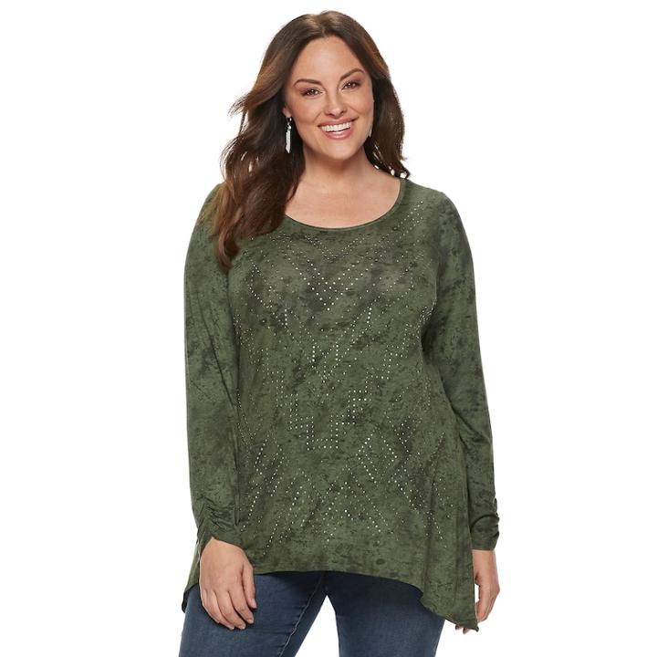 Plus Size World Unity Stud Sharkbite Top, Women's, Size: 2xl, Green