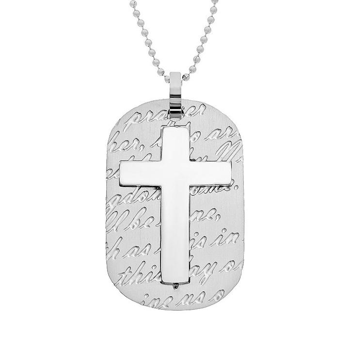 Lynx Men's Stainless Steel Cross Dog Tag Necklace, Grey