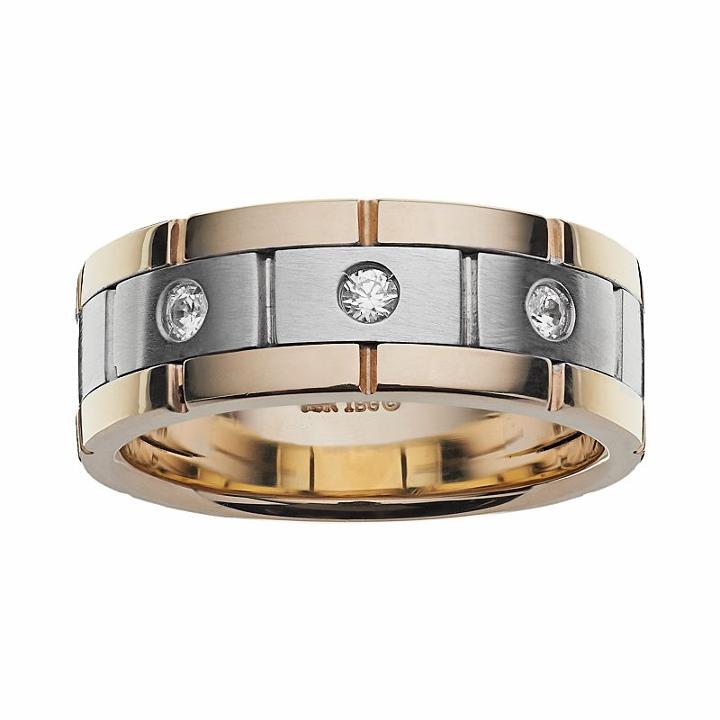 10k Gold Two Tone 1/7-ct. T.w. Diamond Wedding Band - Men, Size: 10, White