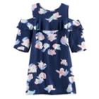 Girls 4-8 Sonoma Goods For Life&trade; Floral Print Cold Shoulder Ruffle Dress, Girl's, Size: 6x, Blue (navy)