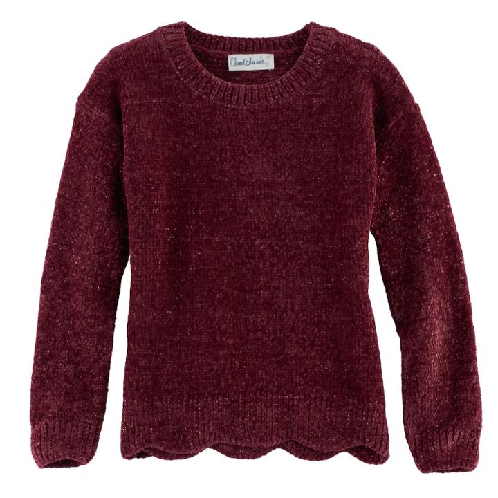 Girls 7-16 & Plus Size Cloud Chaser Chenille Scalloped Sweater, Size: Small, Dark Red