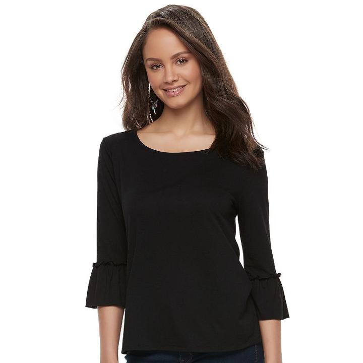 Juniors' So&reg; Ruffle Sleeve Tee, Teens, Size: Xl, Black