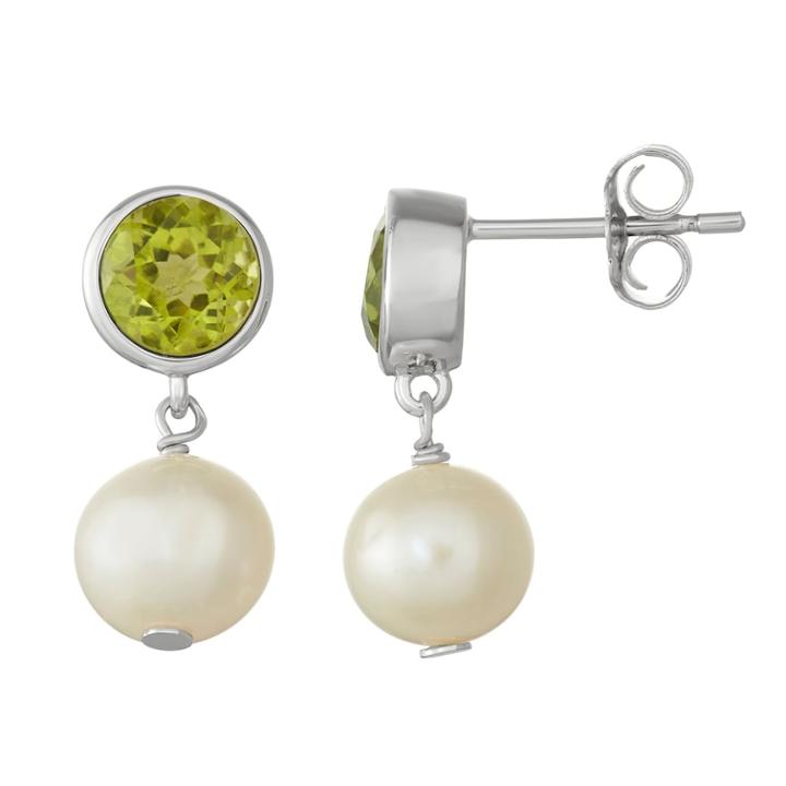 Sterling Silver Peridot & Freshwater Cultured Pearl Drop Earrings, Women's, Green