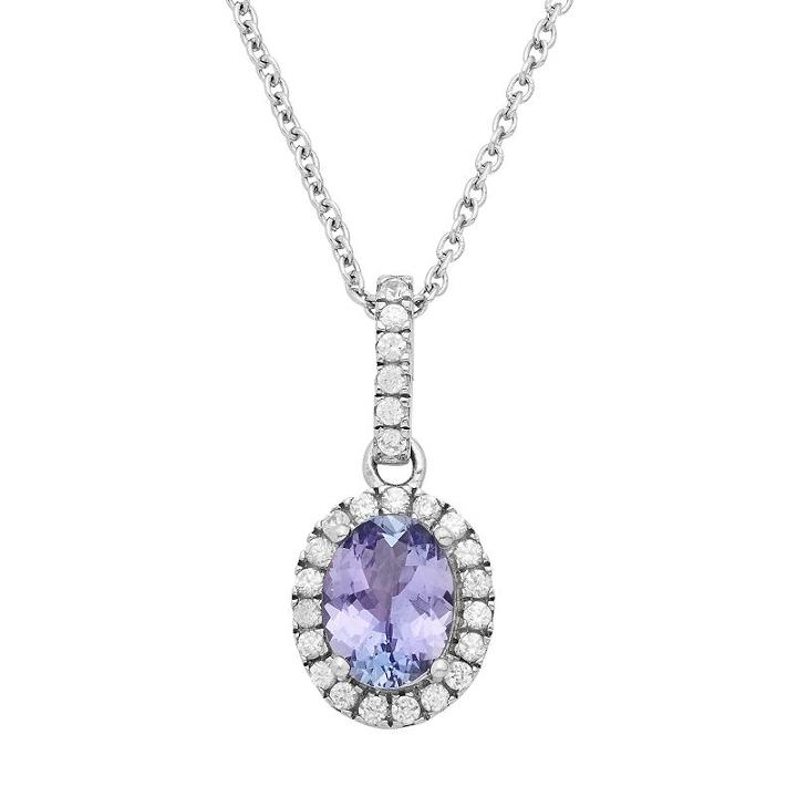 Sterling Silver Tanzanite & White Zircon Oval Halo Pendant, Women's, Size: 18, Blue