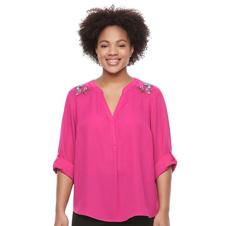 Juniors' Plus Size Candie's&reg; Back Keyhole Splitneck Top, Girl's, Size: 1xl, Pink