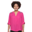 Juniors' Plus Size Candie's&reg; Back Keyhole Splitneck Top, Girl's, Size: 1xl, Pink