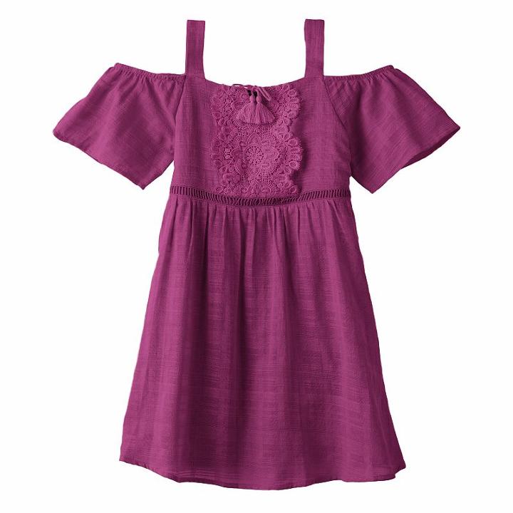 Girls 7-16 My Michelle Crochet Cold Shoulder A-line Dress, Girl's, Size: 10, Drk Purple