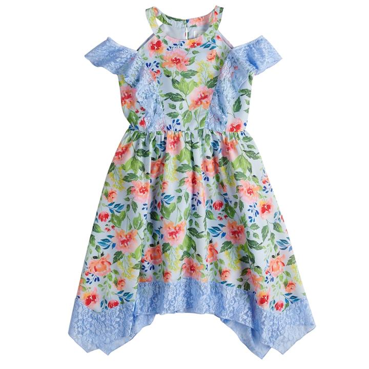 Girls 7-16 Lavender Floral Print Chiffon Ringer Dress, Size: 10, Multi