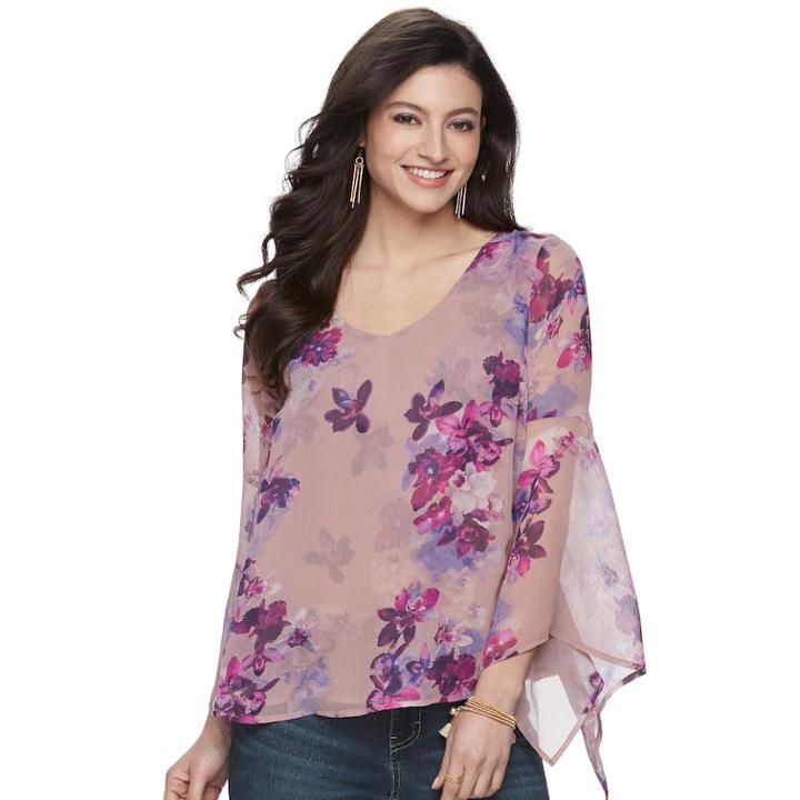 Women's Jennifer Lopez Bell Sleeve Chiffon Top, Size: Small, Pink