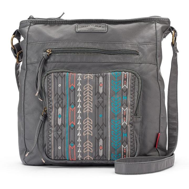 Unionbay Embroidered Tribal Crossbody Bag, Women's, Grey