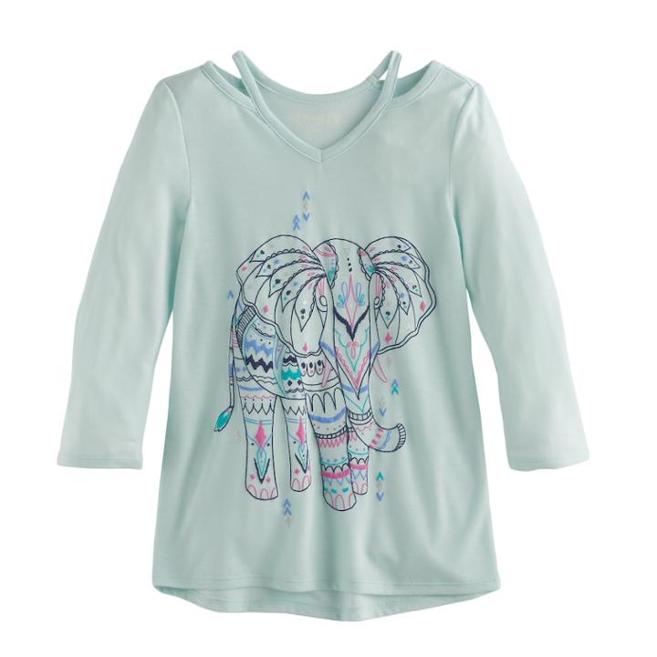 Girls 7-16 Mudd&reg; 3/4-sleeve Cutout Printed Tee, Size: 7-8, Light Blue
