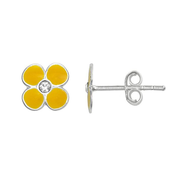 Itsy Bitsy Cubic Zirconia Sterling Silver Flower Stud Earrings, Women's, Brt Yellow