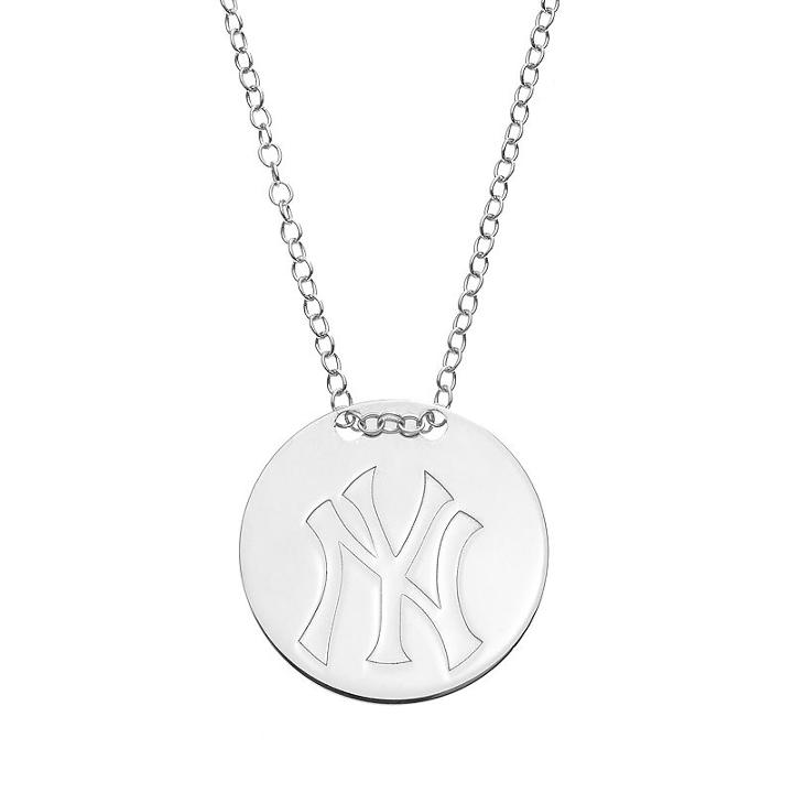 New York Yankees Sterling Silver Disc Pendant Necklace, Women's, Size: 16, Grey