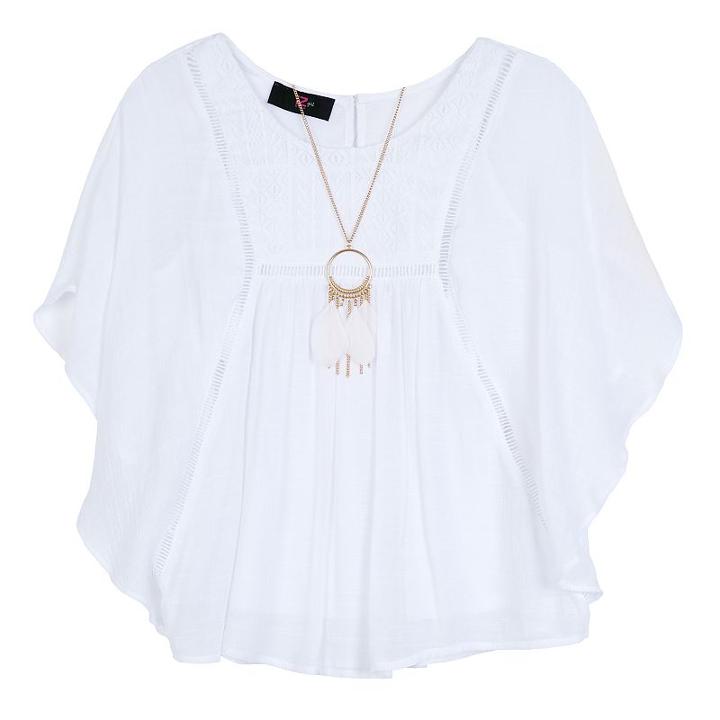Girls 7-16 Iz Amy Byer Lace Yoke Gauze Poncho Top With Necklace, Girl's, Size: Xl, White