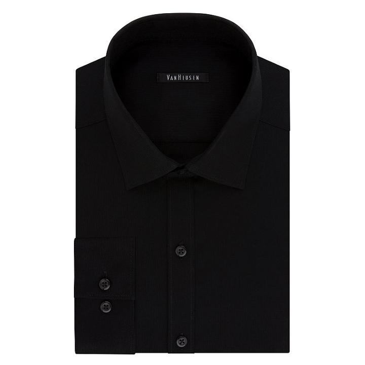 Men's Van Heusen Flex Collar Slim-fit Pincord Dress Shirt, Size: 14.5-32/33, Black