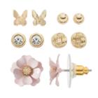 Lc Lauren Conrad Flower, Butterfly & Knot Stud Earring Set, Women's, Pink