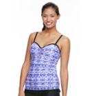 Women's Free Country Printed Ruched Tankini Top, Size: Medium, Purple Oth