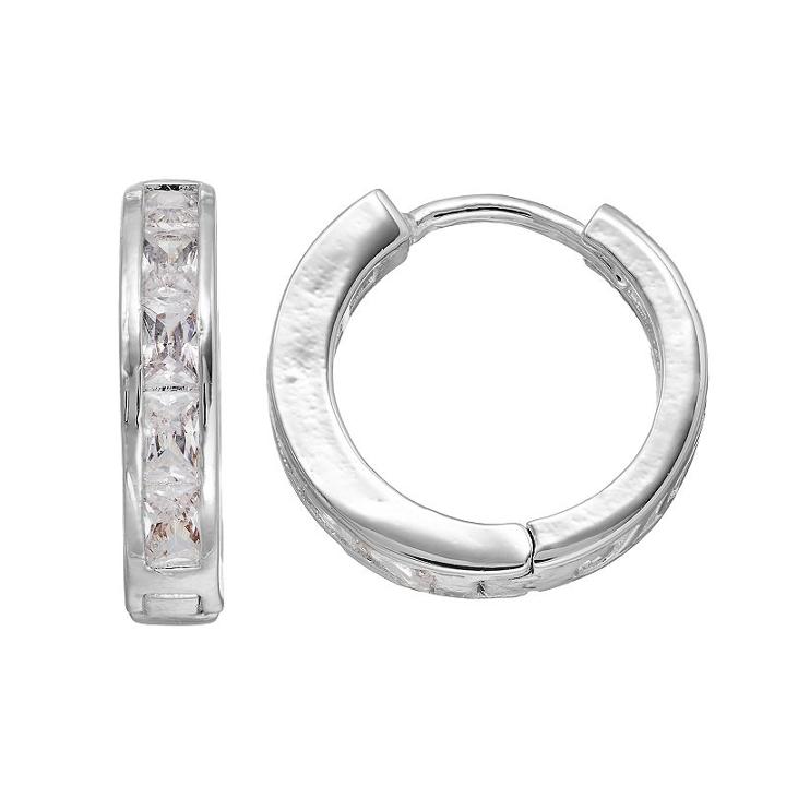 Dana Buchman Cubic Zirconia Nickel Free Hoop Earrings, Women's, Silver
